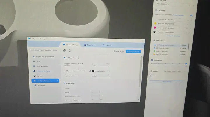 Как сделать поддержки из другого материала в Anycubic slicer 1.4.4.